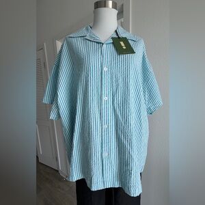 Daily Drills Seersucker Boxy Button Down shirt blue NWT XS/S